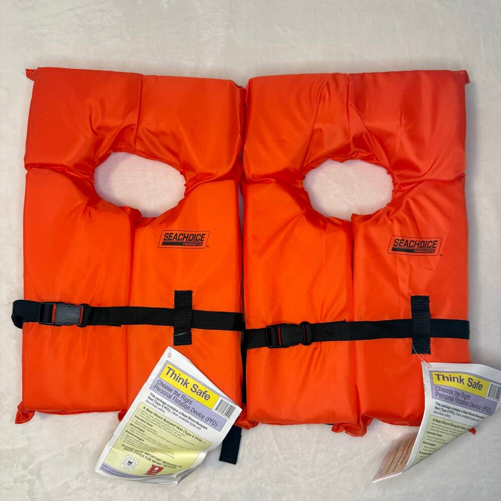 Seachoice Type II Adult Universal Life Vests Flotation Device Orange 2-Pack
